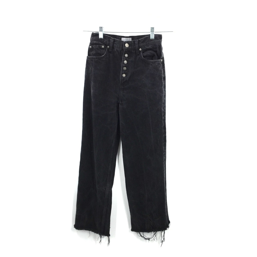 Boyish Charley black beauty high rise button fly wide leg jeans raw hem indie 25